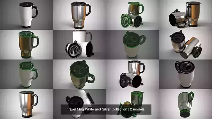 travel Mug White and Silver Collection