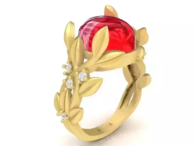oval ruby diamond leaves ring leaf ring 3679