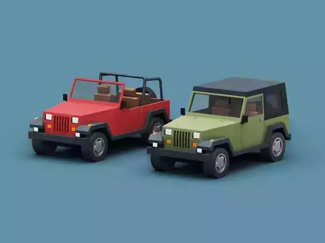 Stylized Cartoon American SUV  4x4 Jeep Low-poly 3D model