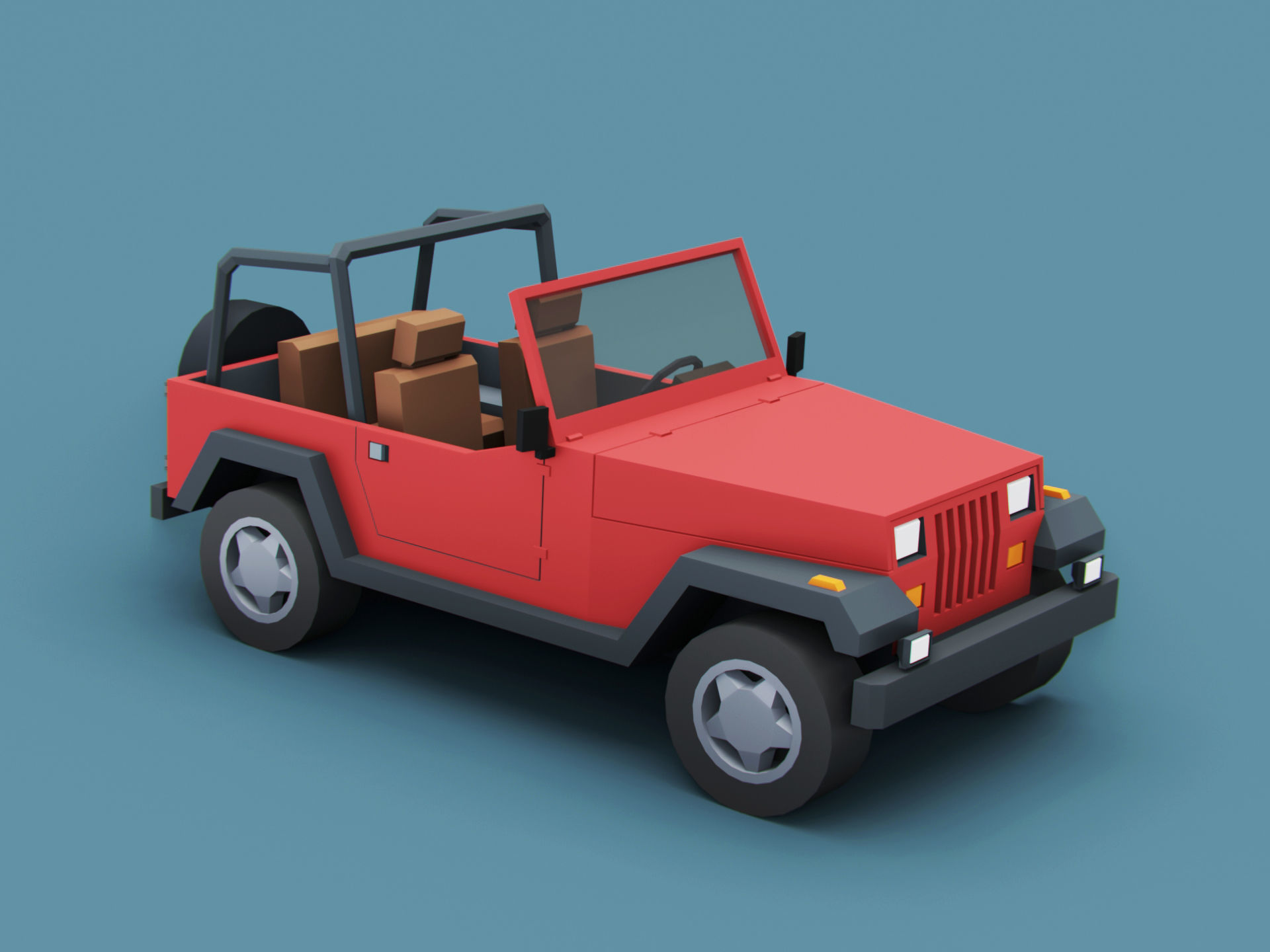 Stylized Cartoon American SUV  4x4 Jeep Low-poly 3D model_1