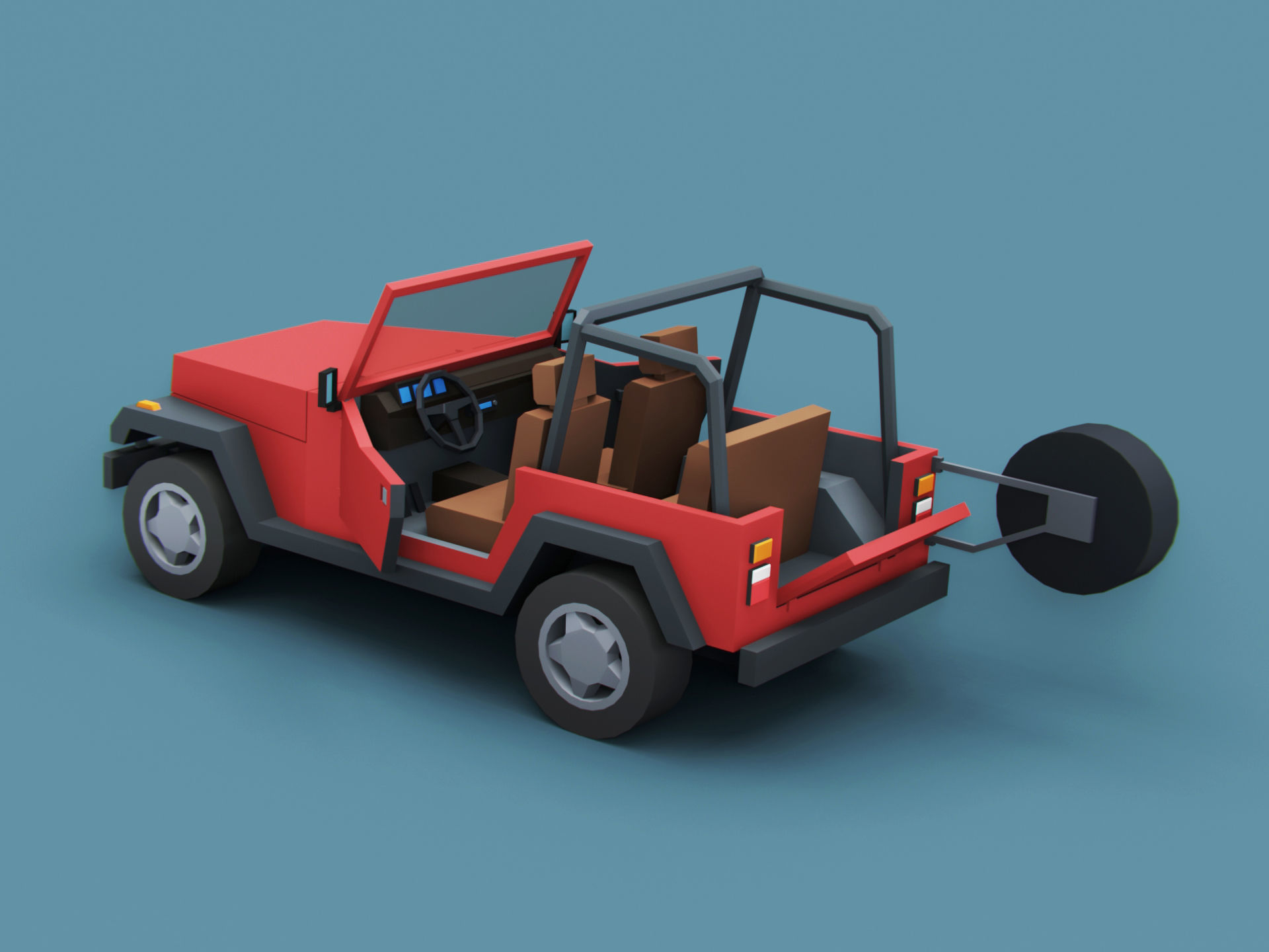 Stylized Cartoon American SUV  4x4 Jeep Low-poly 3D model_4