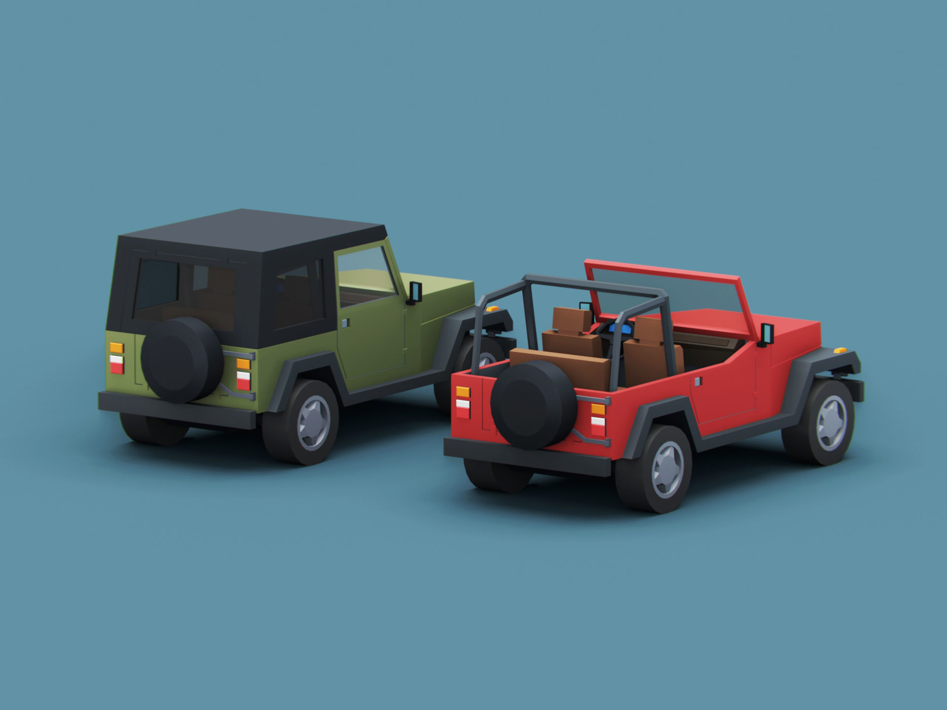 Stylized Cartoon American SUV  4x4 Jeep Low-poly 3D model_2