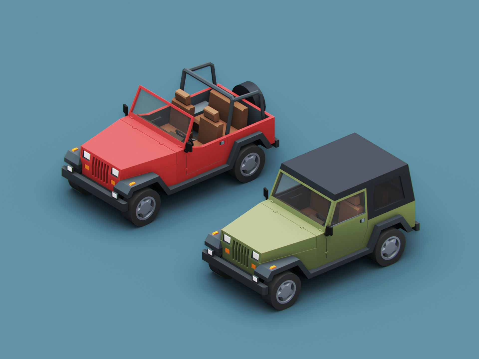 Stylized Cartoon American SUV  4x4 Jeep Low-poly 3D model_5