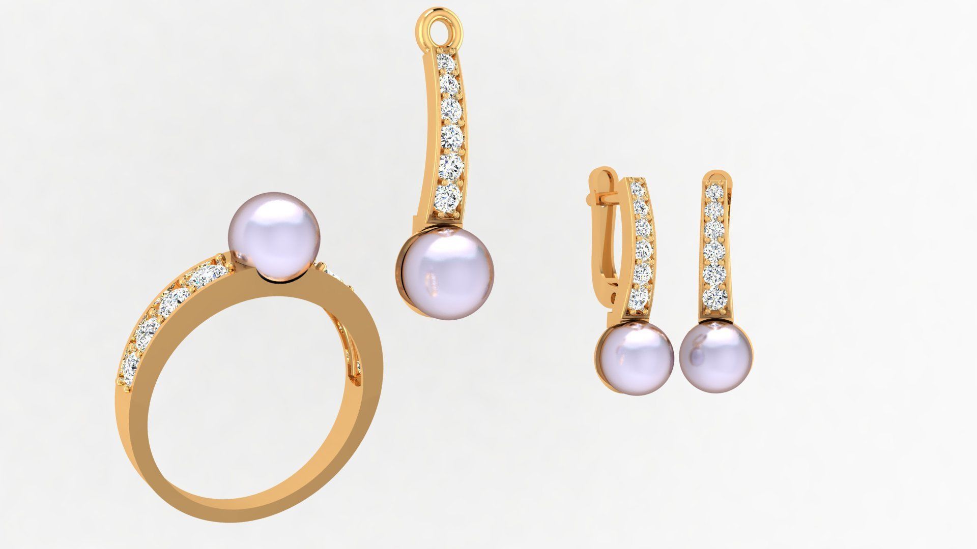 PEARL SET WITH DIAMONDS 3D print model_1