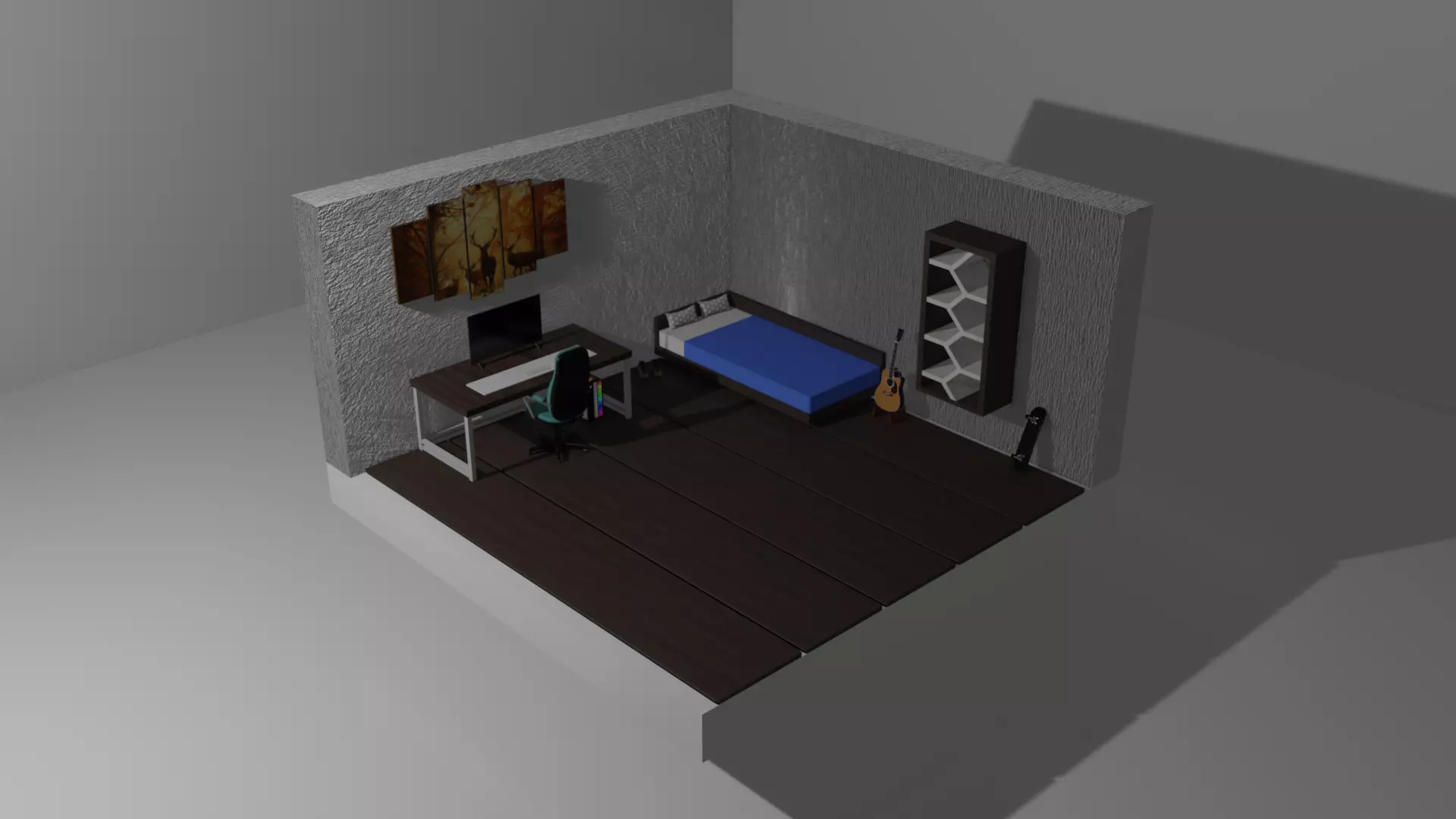 Small Bedroom  Low-poly 3D model_0