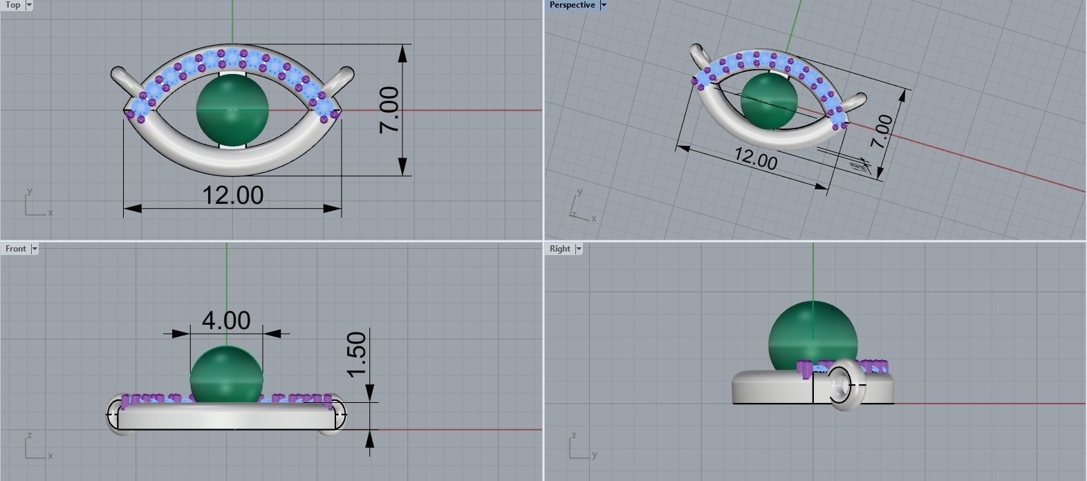 Eye pendant with pearl 3D print model_2