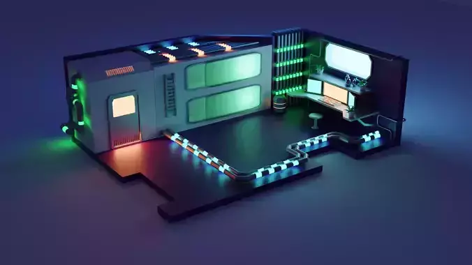 Rooom futuristic room with neon lights