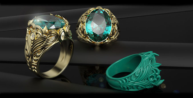 Emerald gemstone men ring