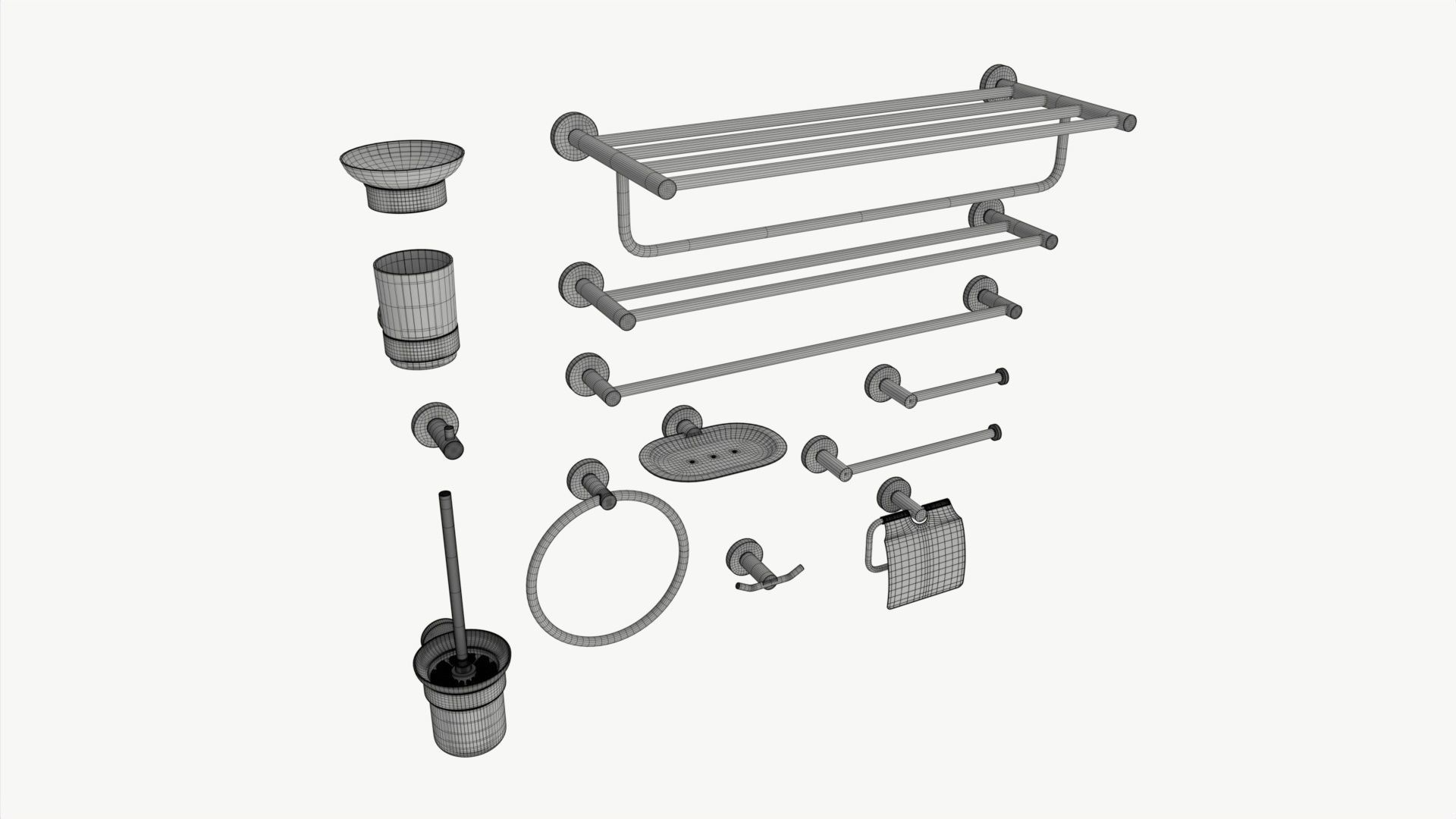 Bathroom Accessories Rack Shelf Hanger Wall Mount 3D model_5