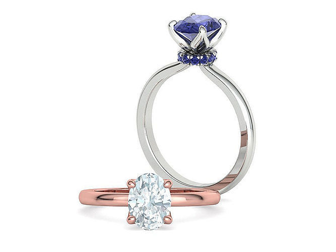 Tulip Claws Engagement Ring 8x6 Oval Stone Under Halo Ring 3D print model