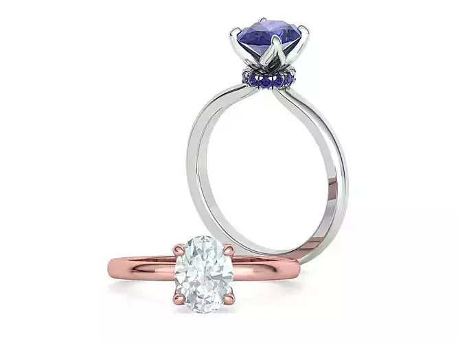 Tulip Claws Engagement Ring 8x6 Oval Stone Under Halo Ring 3D print model