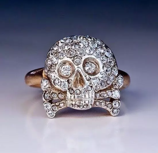 Ring skull and bones Adams head with diamonds 335 3D print model