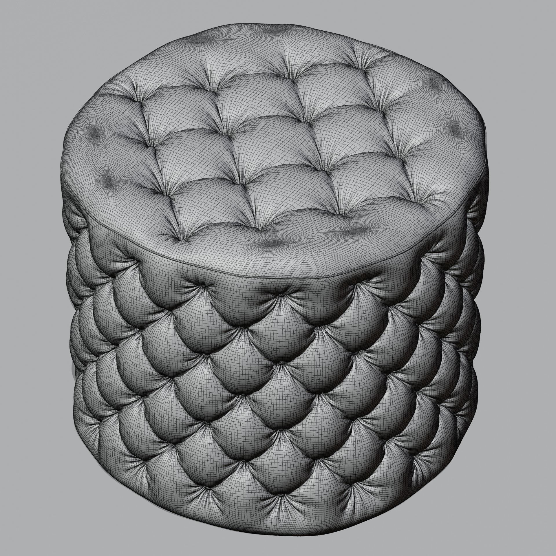 Round ottoman tufted stool Yellow Velvet 3D model_5