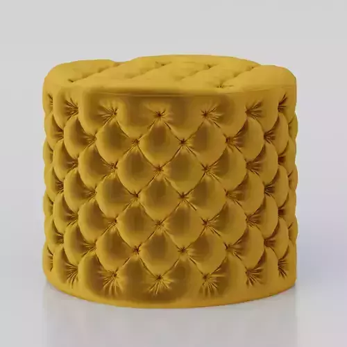 Round ottoman tufted stool Yellow Velvet 3D model
