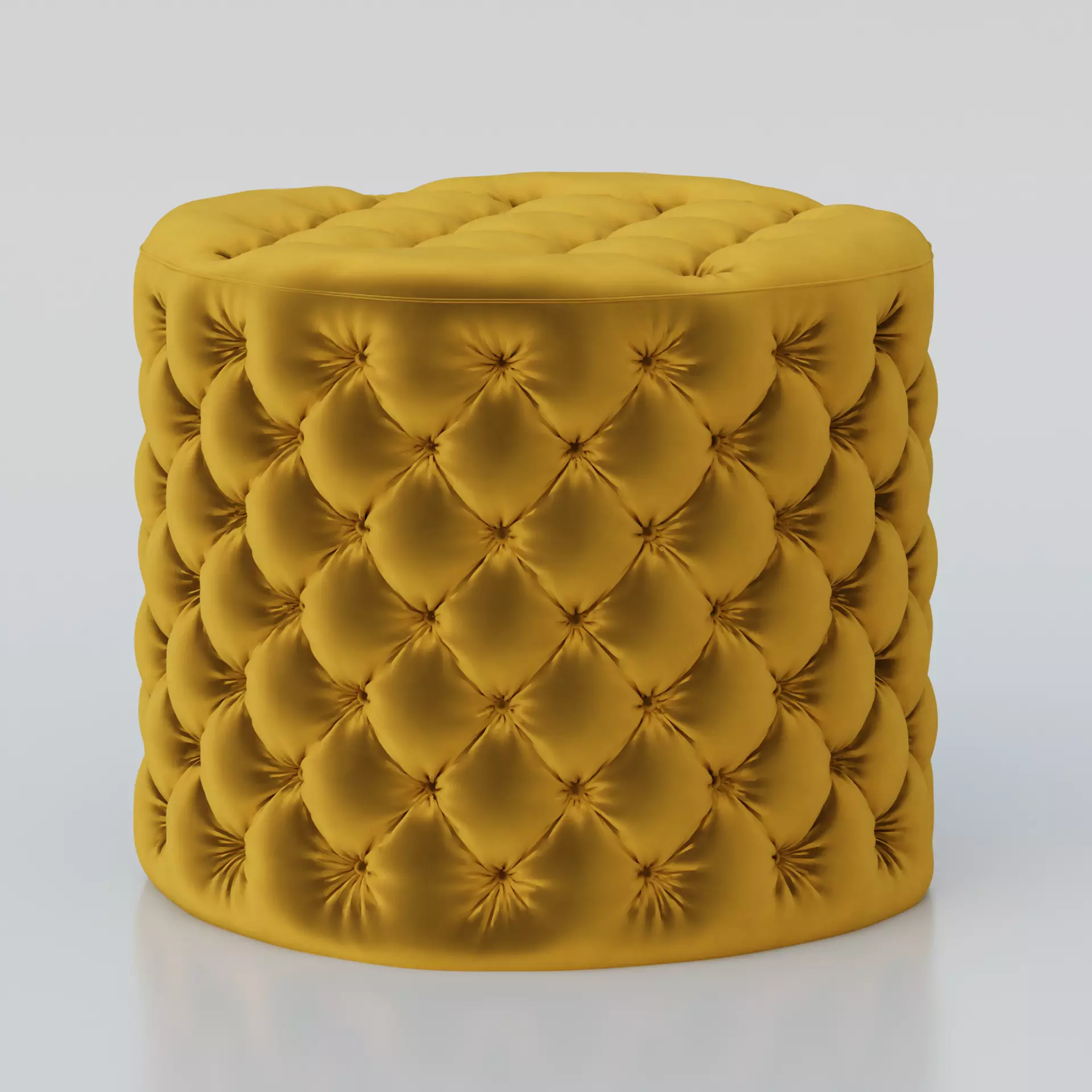 Round ottoman tufted stool Yellow Velvet 3D model_0