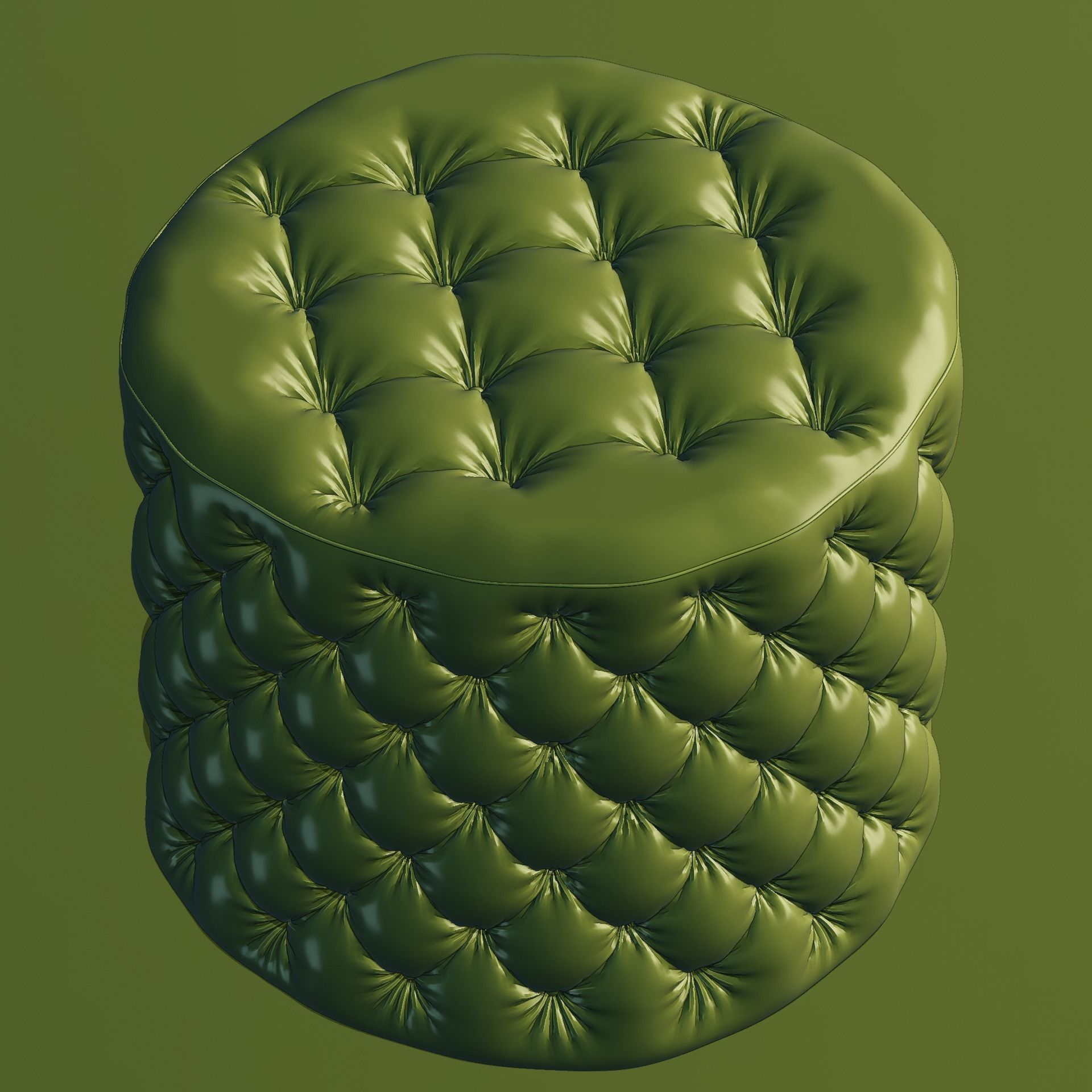 Round ottoman tufted stool Yellow Velvet 3D model_4