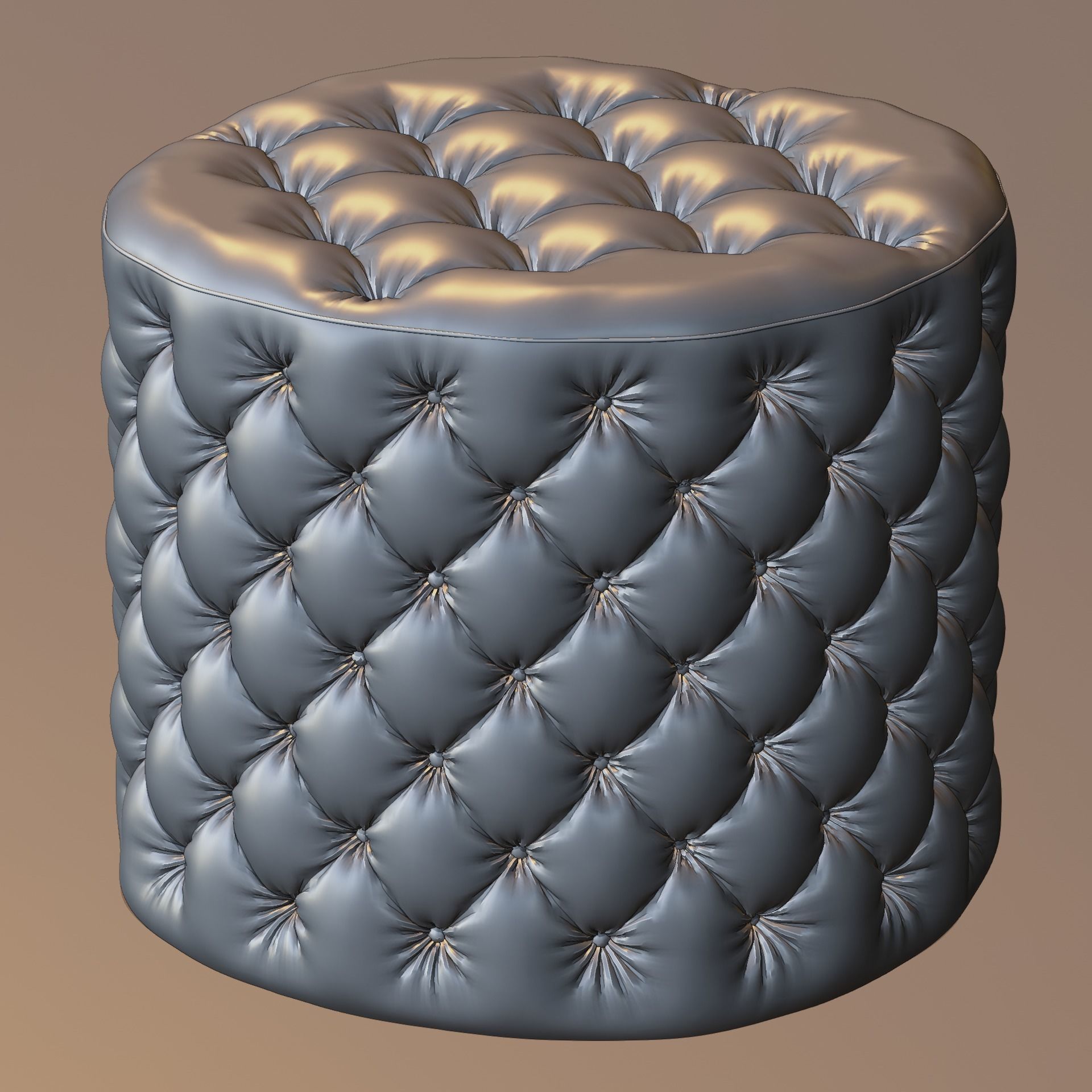 Round ottoman tufted stool Yellow Velvet 3D model_3