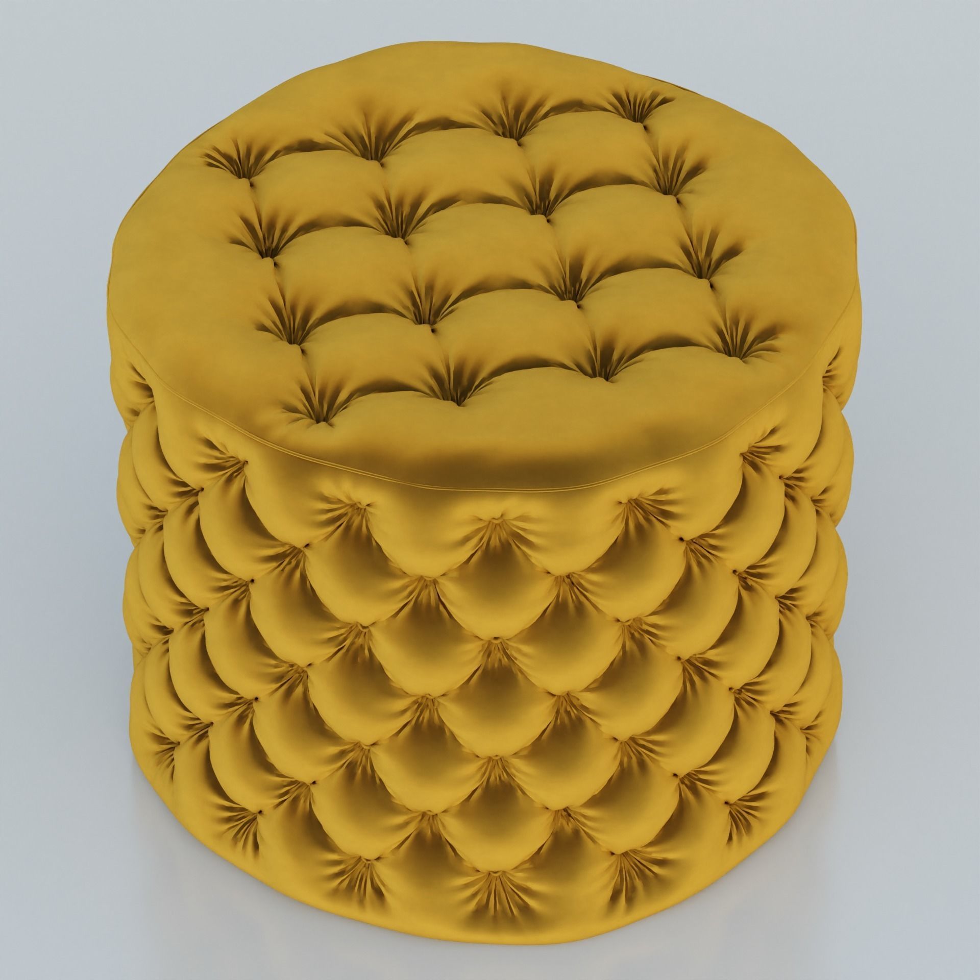Round ottoman tufted stool Yellow Velvet 3D model_2