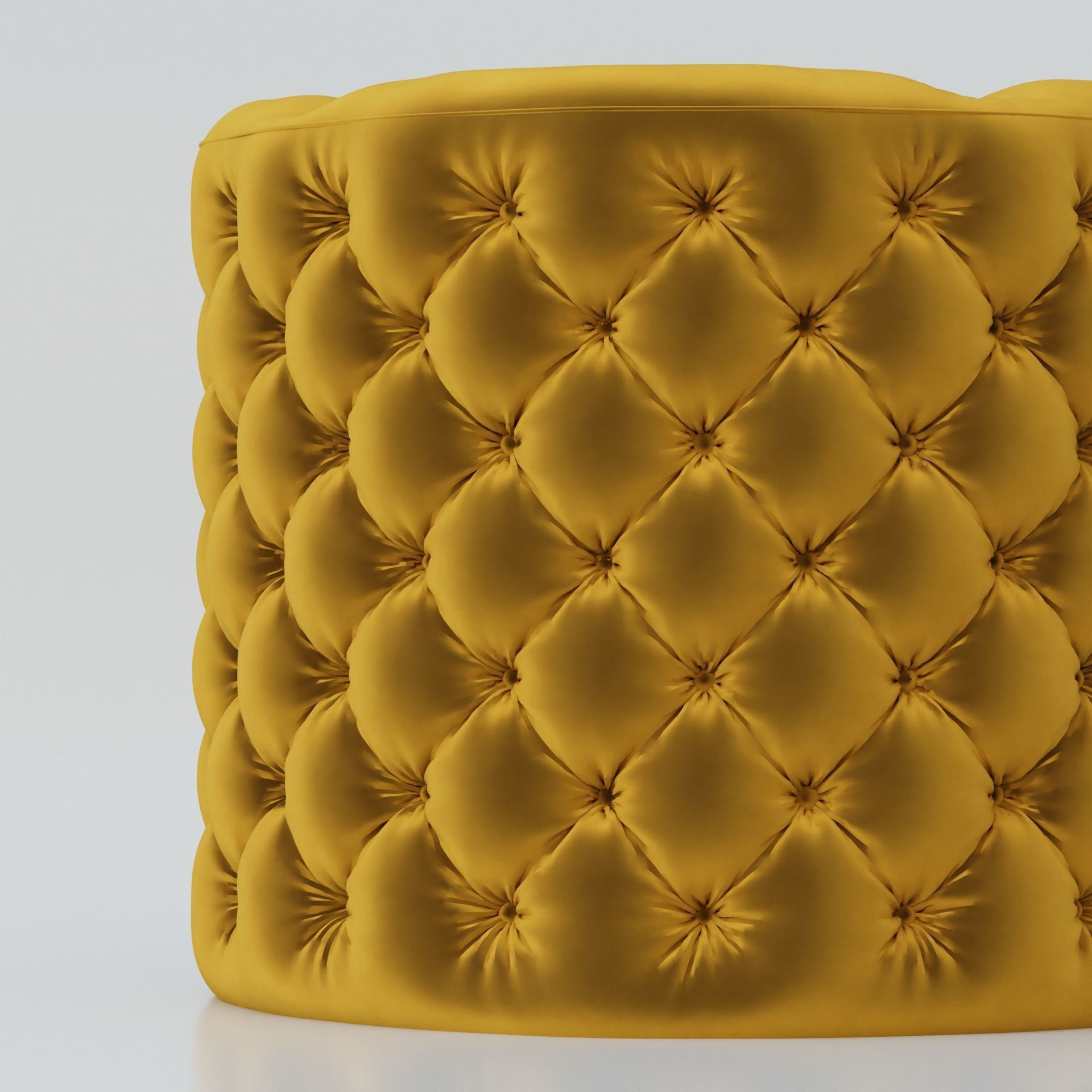 Round ottoman tufted stool Yellow Velvet 3D model_1