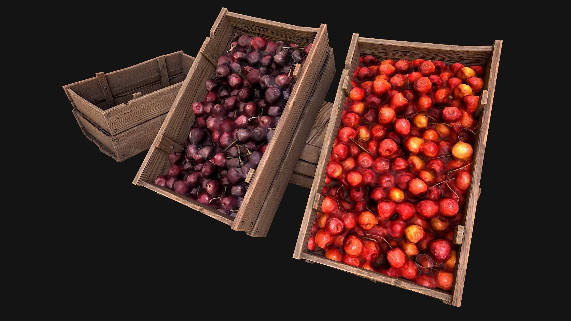 Cherries Crate Box Low-poly 3D model_4