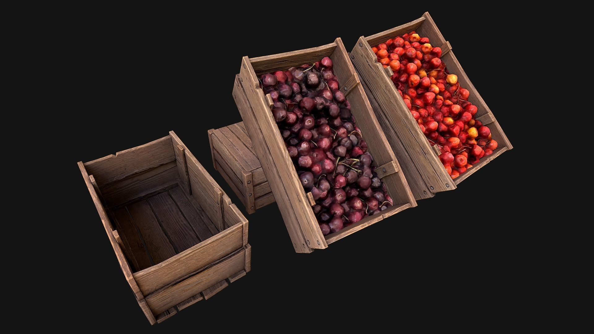 Cherries Crate Box Low-poly 3D model_5