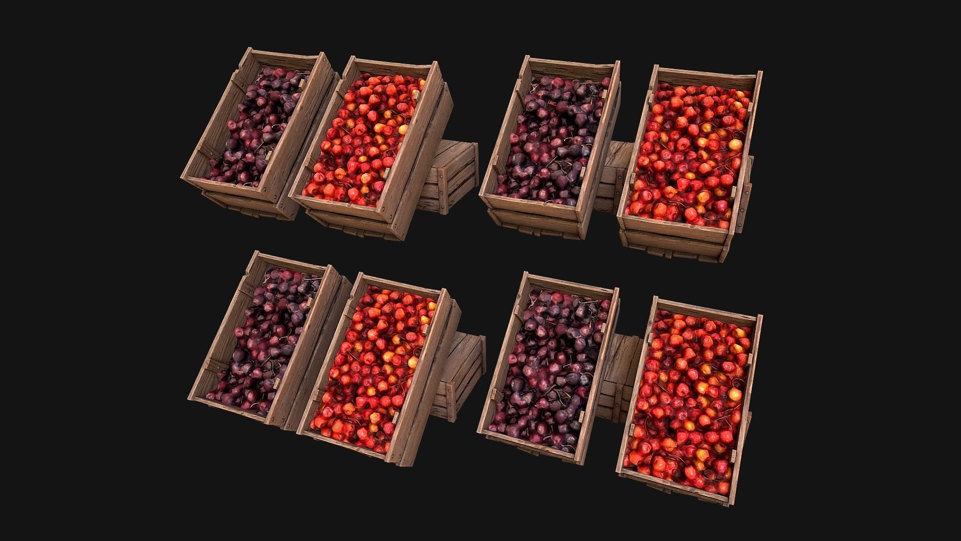 Cherries Crate Box Low-poly 3D model_3
