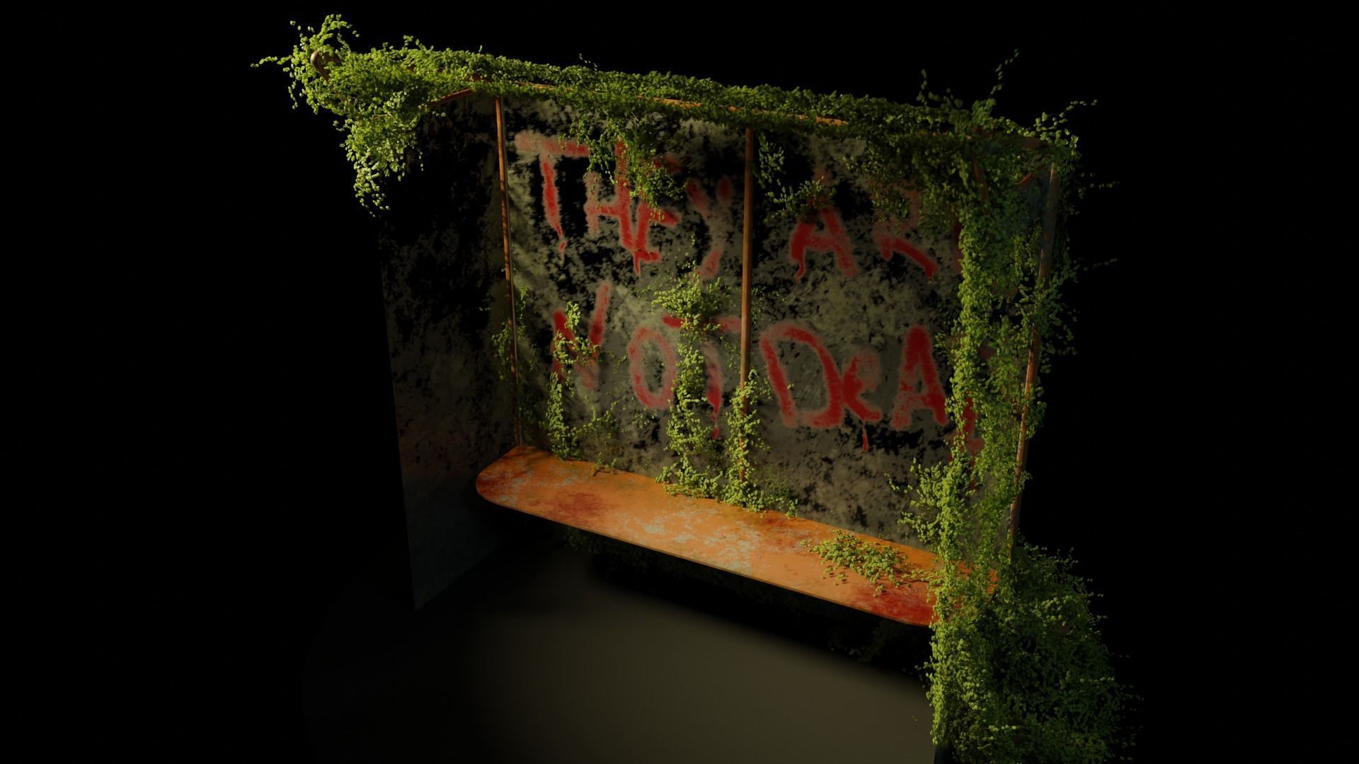 Postapocalypse Bus Stop Low-poly 3D model_1