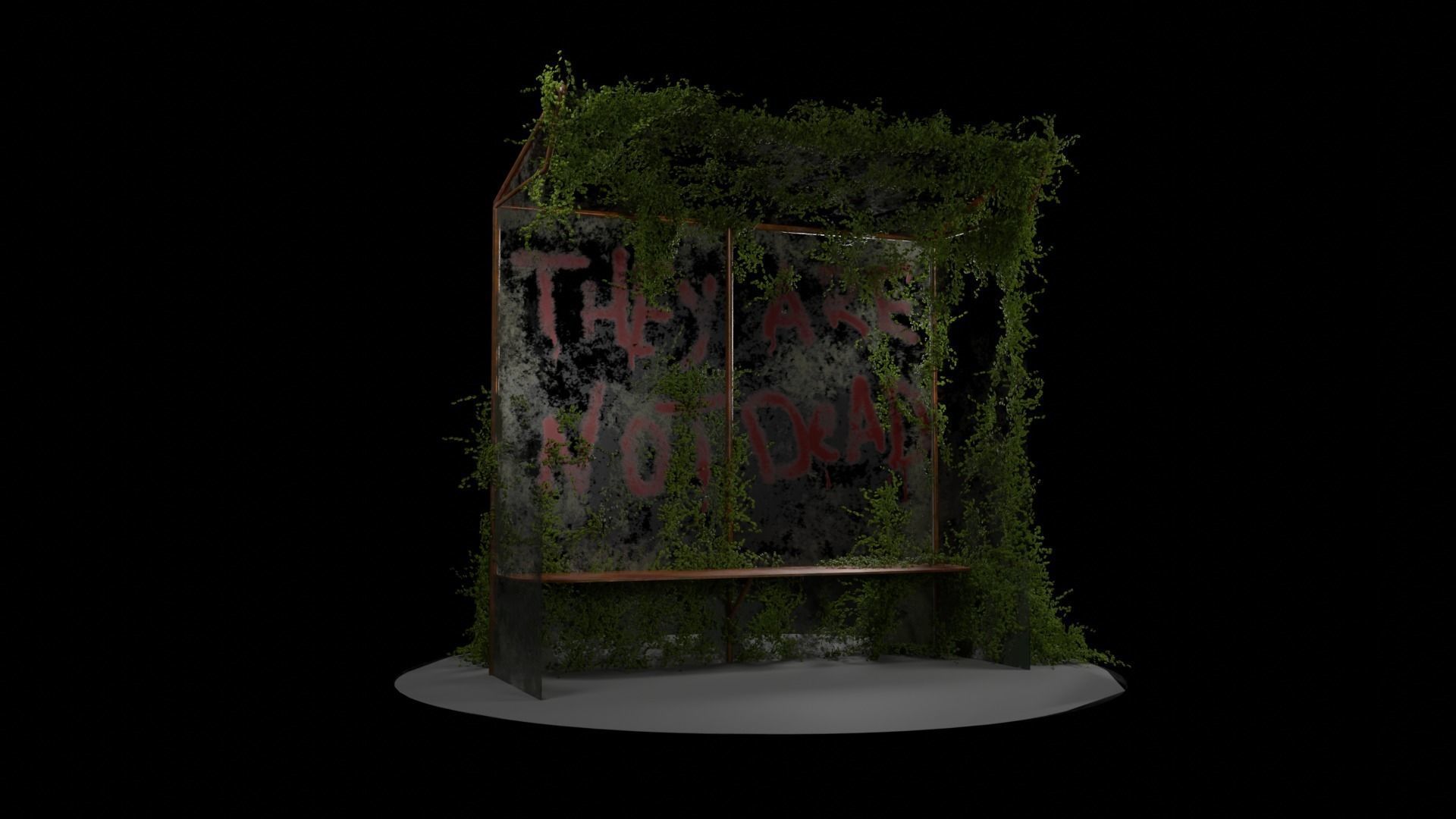 Postapocalypse Bus Stop Low-poly 3D model_2