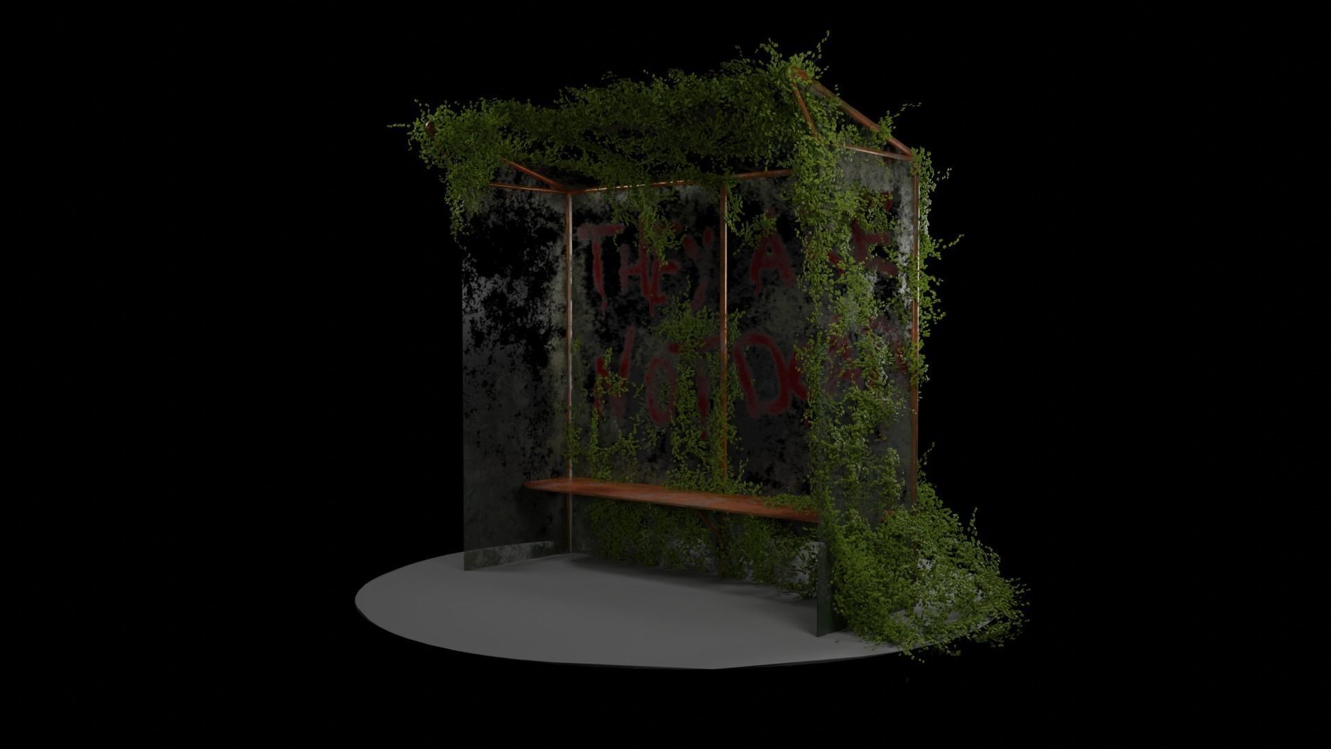 Postapocalypse Bus Stop Low-poly 3D model_4