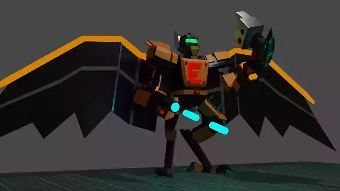 Winged Robot Low Poly 3D model