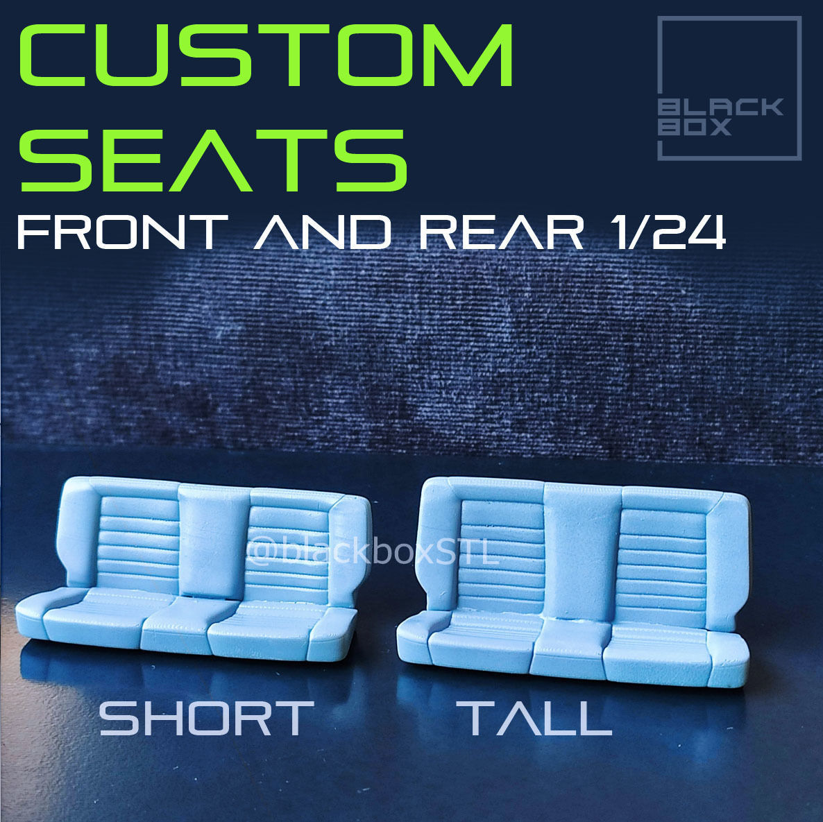 CUSTOM SEATS FRONT AND REAR FOR DIECAST AND MODELKITS 1-24th 3D print model_1