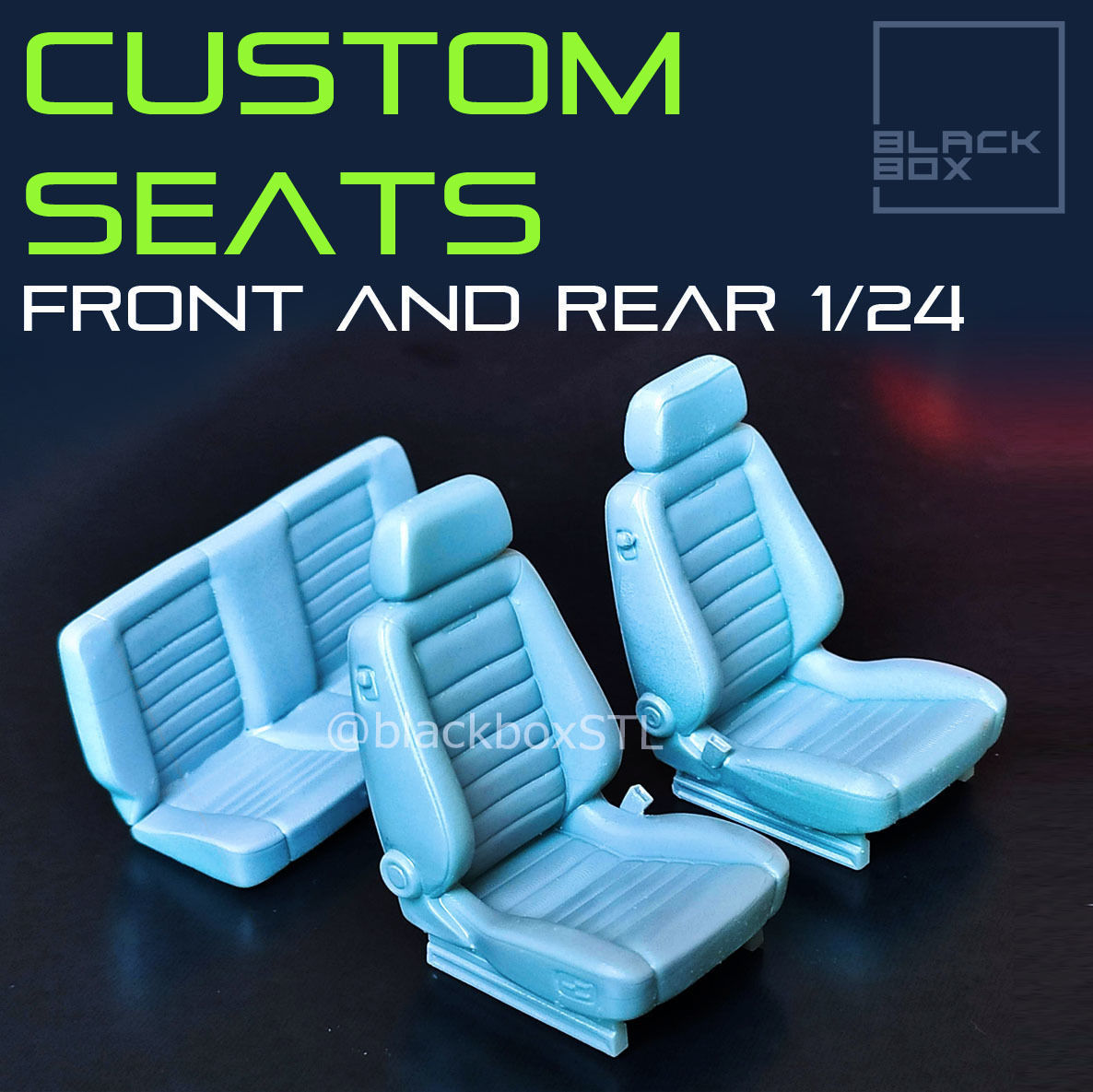 CUSTOM SEATS FRONT AND REAR FOR DIECAST AND MODELKITS 1-24th 3D print model_2