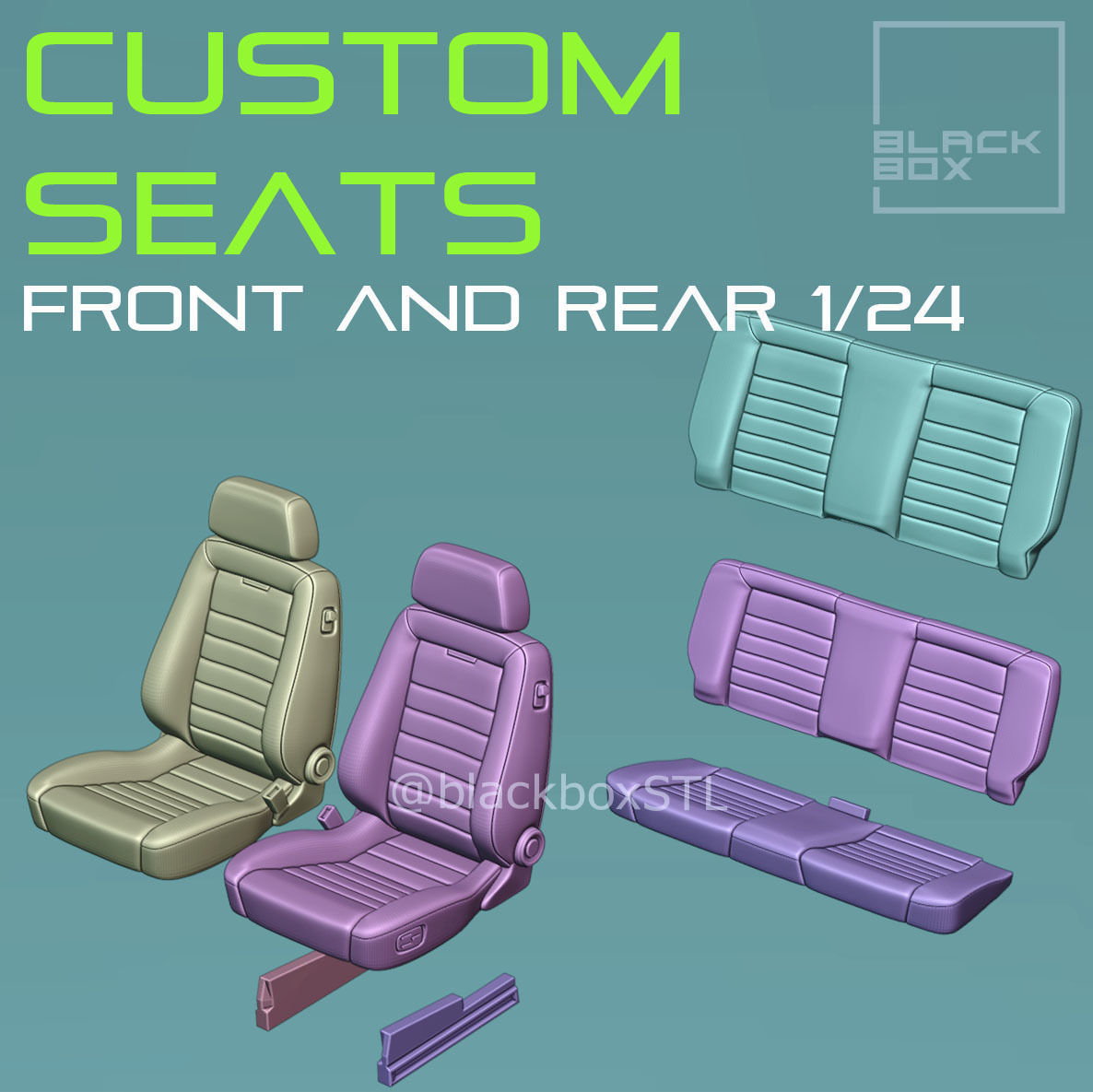 CUSTOM SEATS FRONT AND REAR FOR DIECAST AND MODELKITS 1-24th 3D print model_4