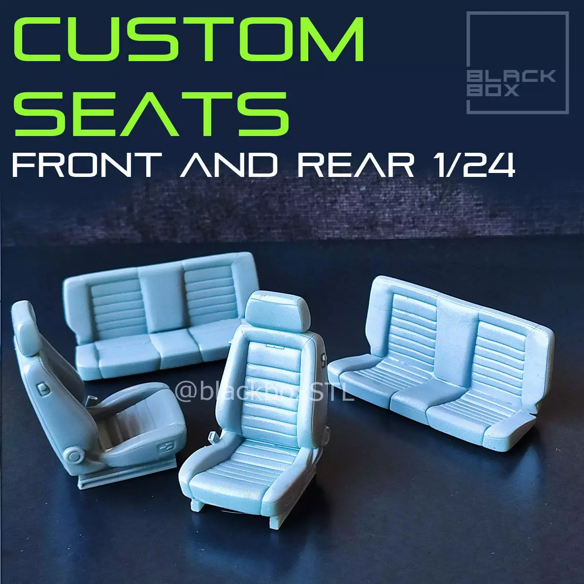 CUSTOM SEATS FRONT AND REAR FOR DIECAST AND MODELKITS 1-24th 3D print model_0