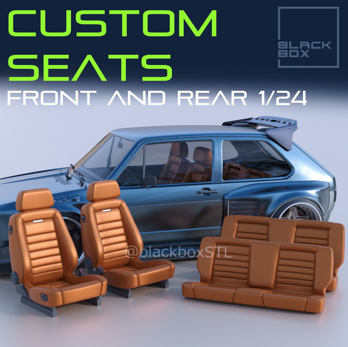 CUSTOM SEATS FRONT AND REAR FOR DIECAST AND MODELKITS 1-24th 3D print model_3