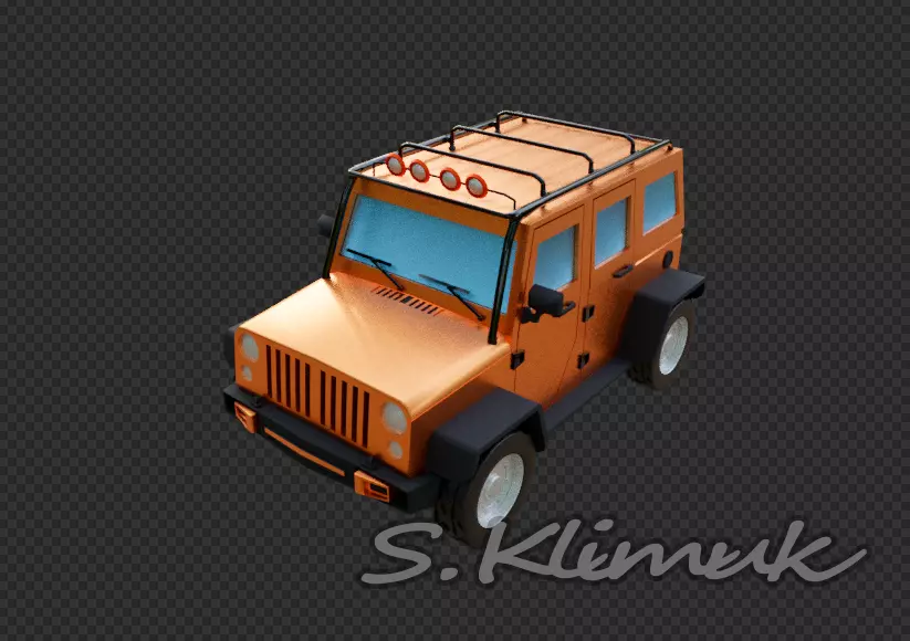 Jeep cartoon style Low-poly 3D model_0