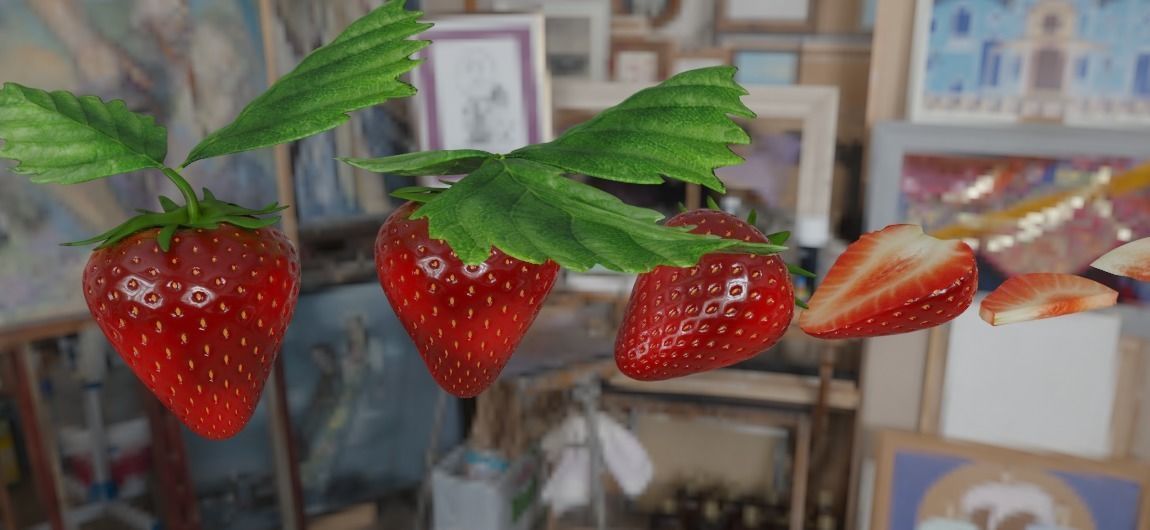 strawberry game asset - sliced Low-poly 3D model_7