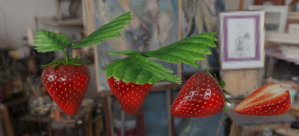 strawberry game asset - sliced Low-poly 3D model_2