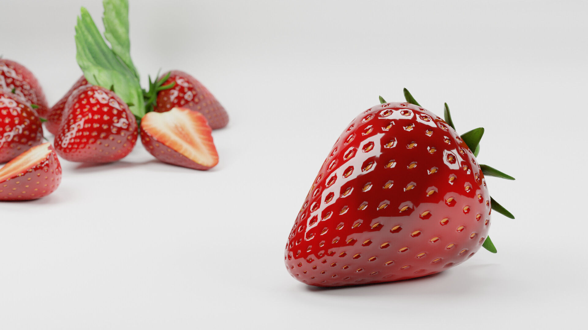 strawberry game asset - sliced Low-poly 3D model_8