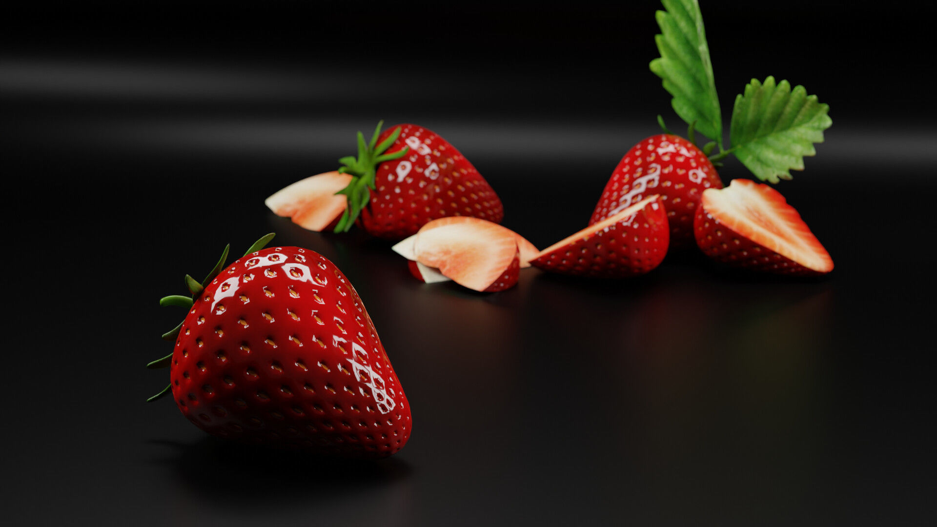 strawberry game asset - sliced Low-poly 3D model_1