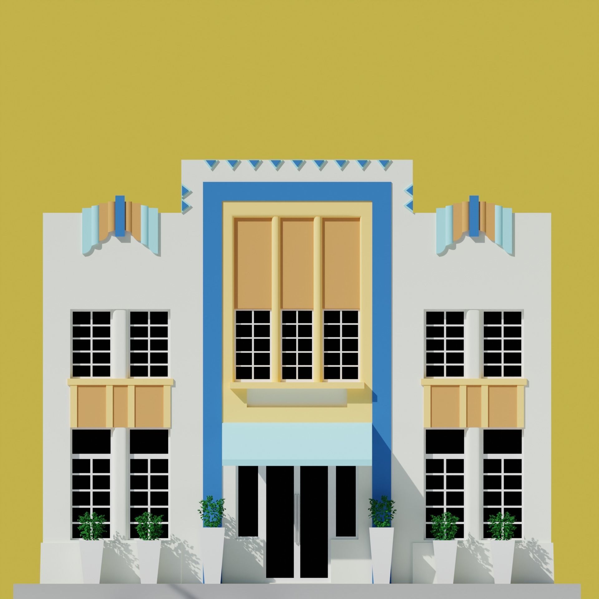 Low Poly Art Deco Buildings set 2 Low-poly 3D model_3