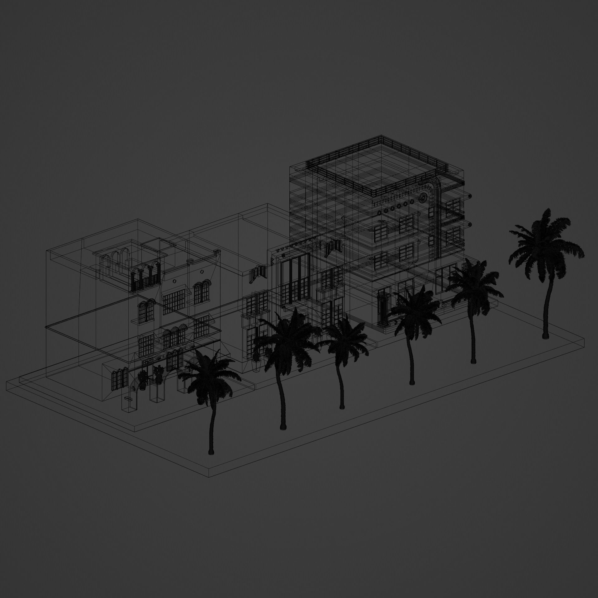 Low Poly Art Deco Buildings set 2 Low-poly 3D model_6