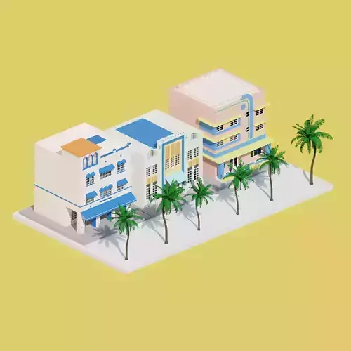 Low Poly Art Deco Buildings set 2