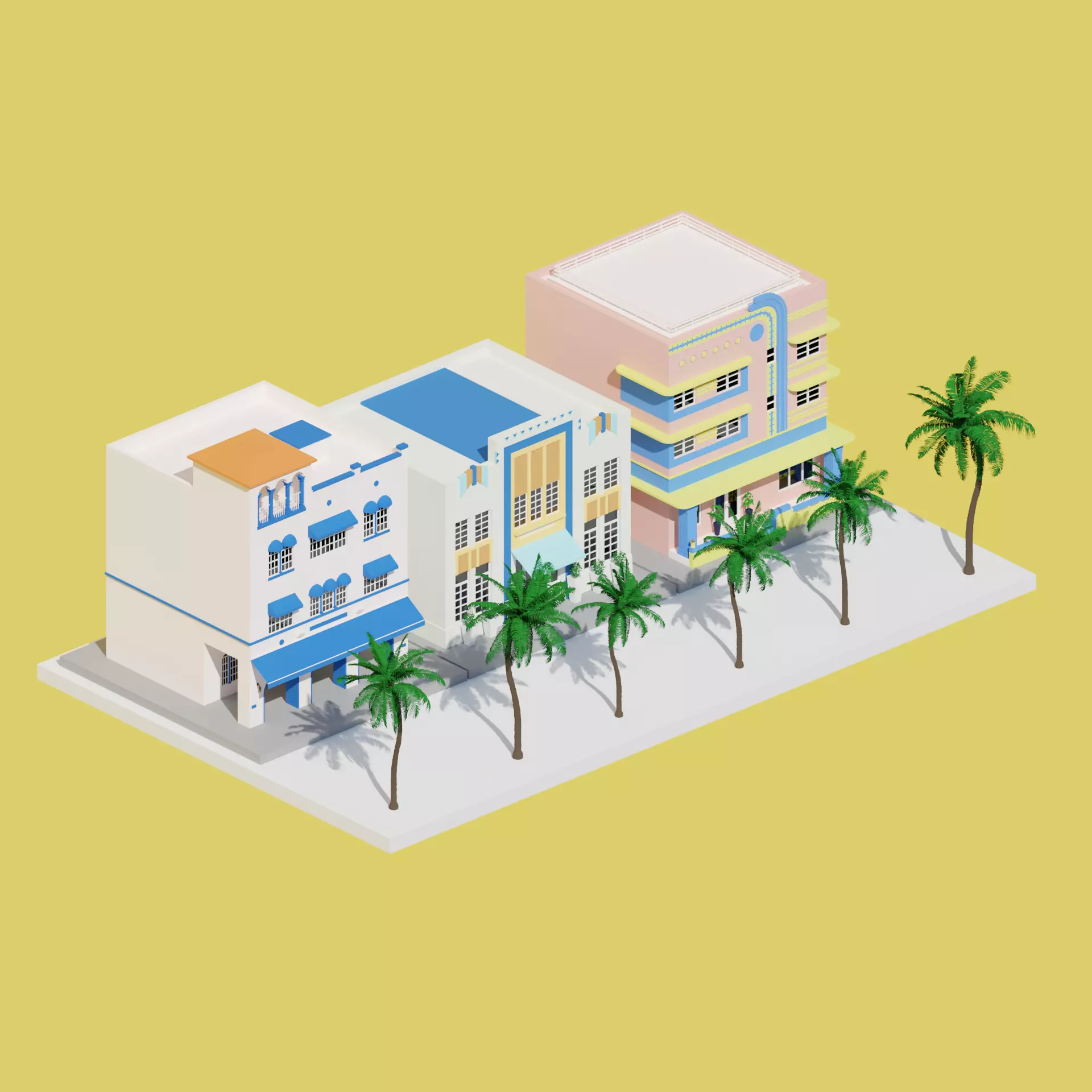 Low Poly Art Deco Buildings set 2 Low-poly 3D model_0
