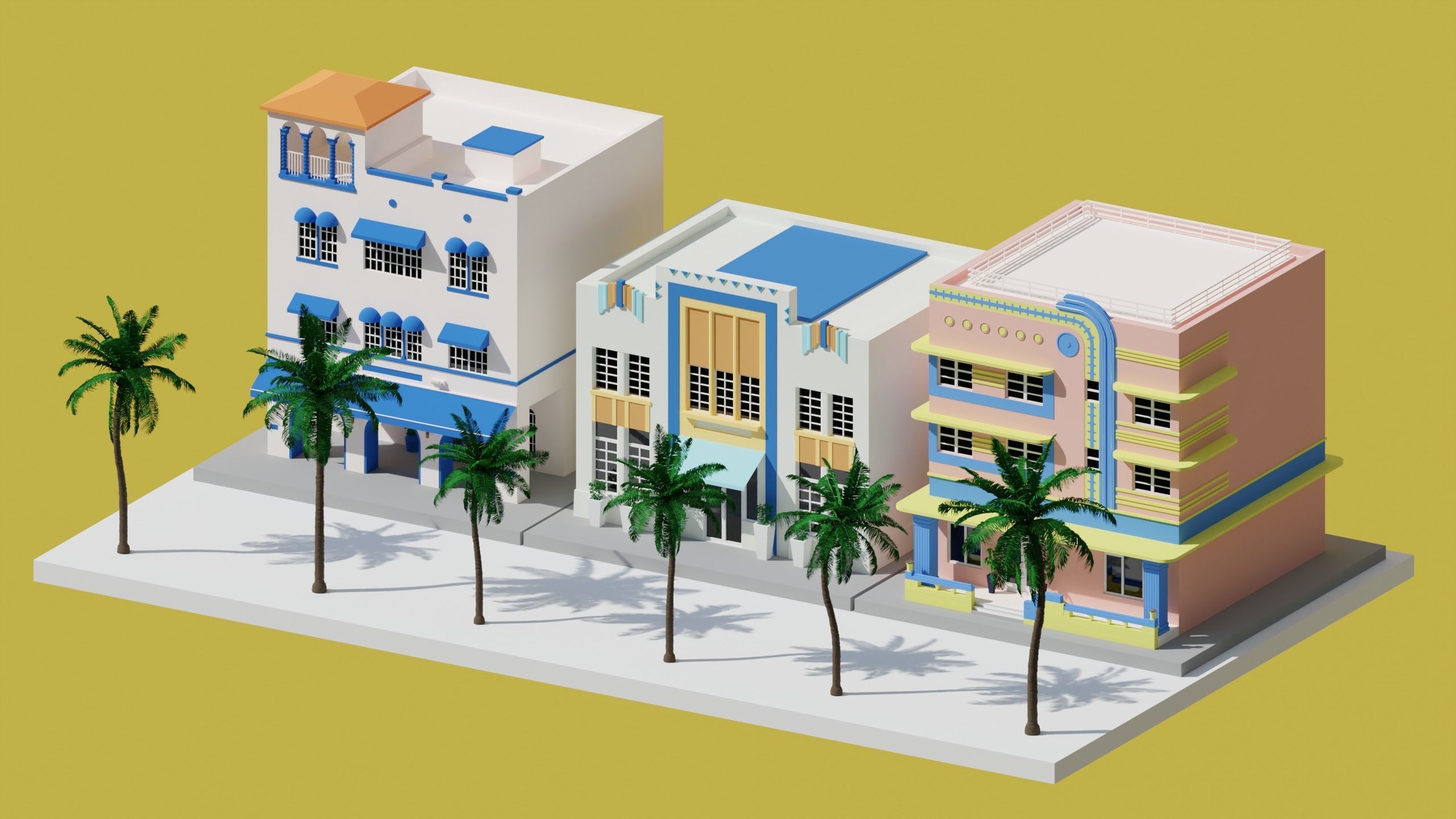 Low Poly Art Deco Buildings set 2 Low-poly 3D model_5