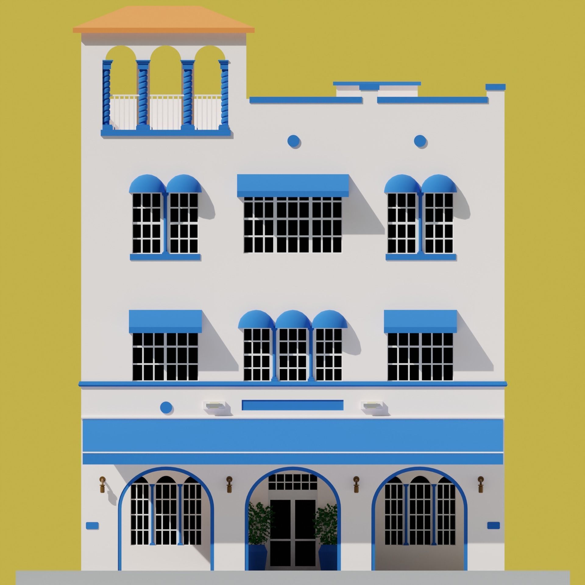 Low Poly Art Deco Buildings set 2 Low-poly 3D model_2