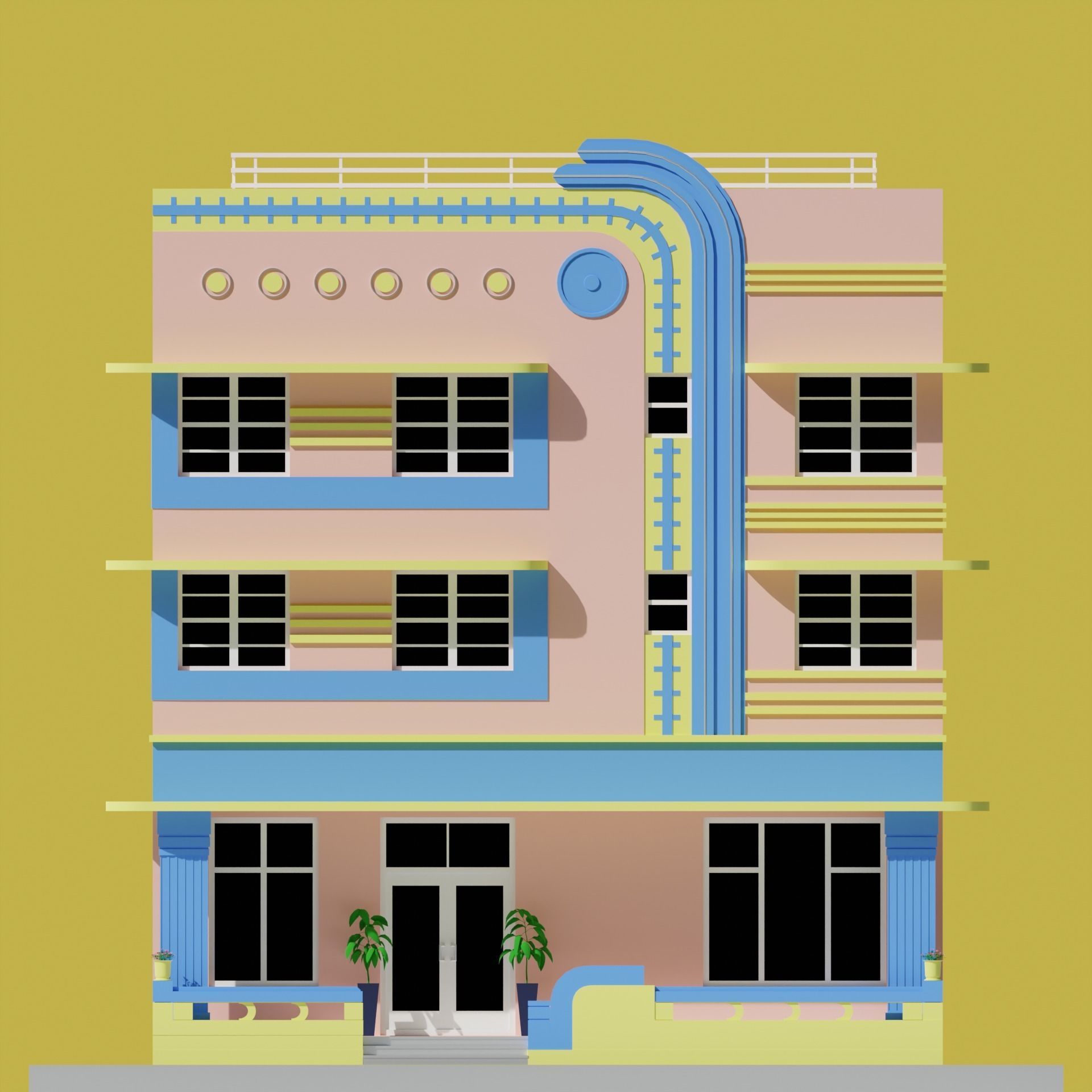 Low Poly Art Deco Buildings set 2 Low-poly 3D model_4