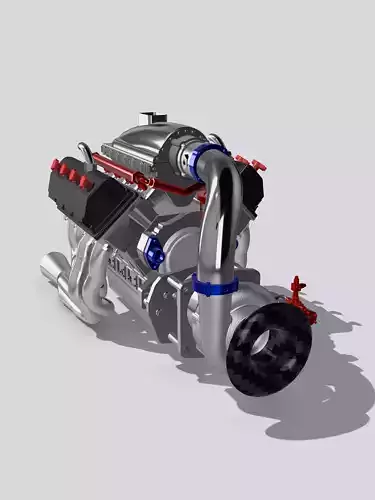 Procharged Hemi Engine with accessories 3D print model