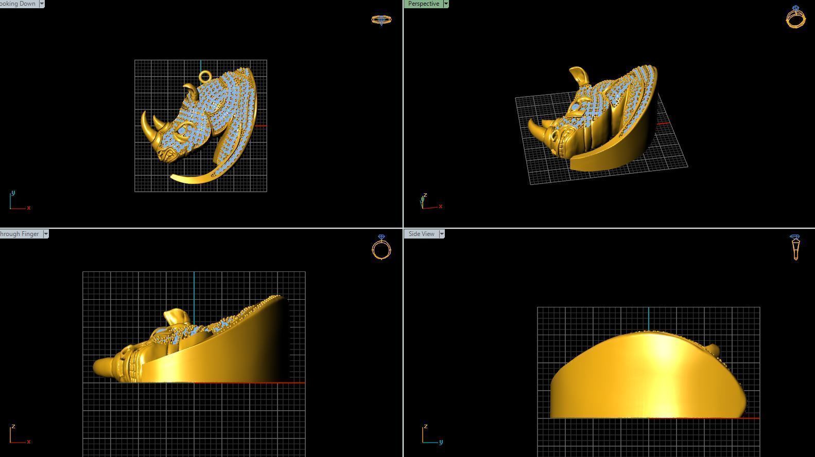 rhino necklace  direct casting 3D model_2