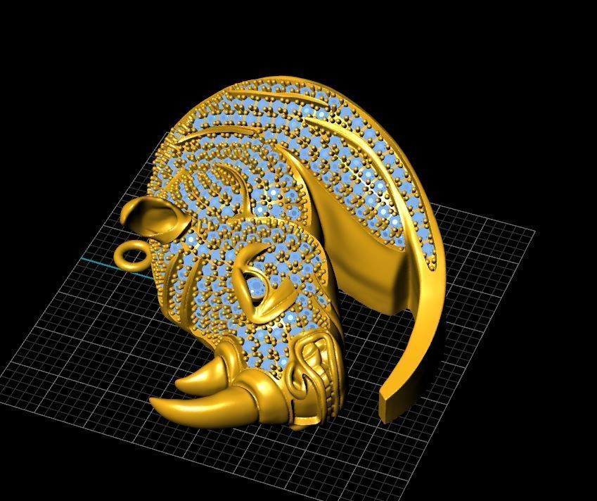rhino necklace  direct casting 3D model_3